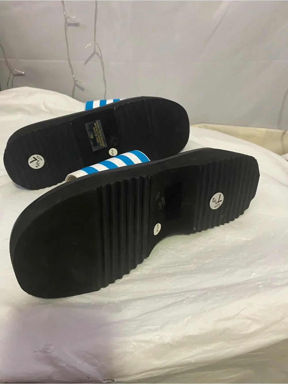 Striped Blue Platform Slide Sandals -